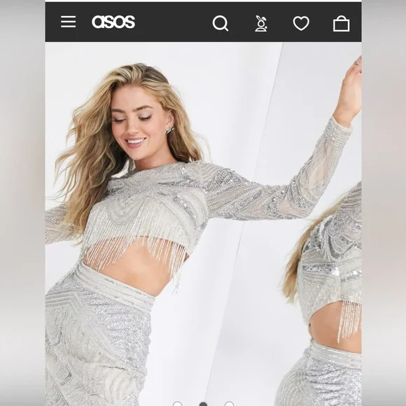 ASOS EDITION placement sequin and fringe top co-ord - Picture 2 of 7